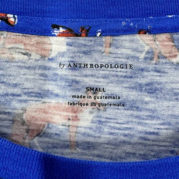 Anthropologie Blue Fox Print Long Sleeve Tee Top Small S Novelty Classic Graphic - Picture 5 of 6